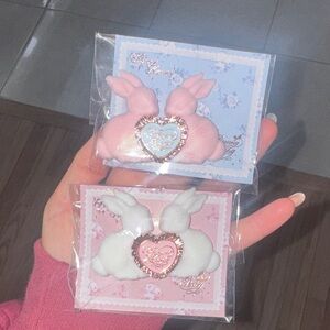 Charming Bunny Hair Clips - Pink and White